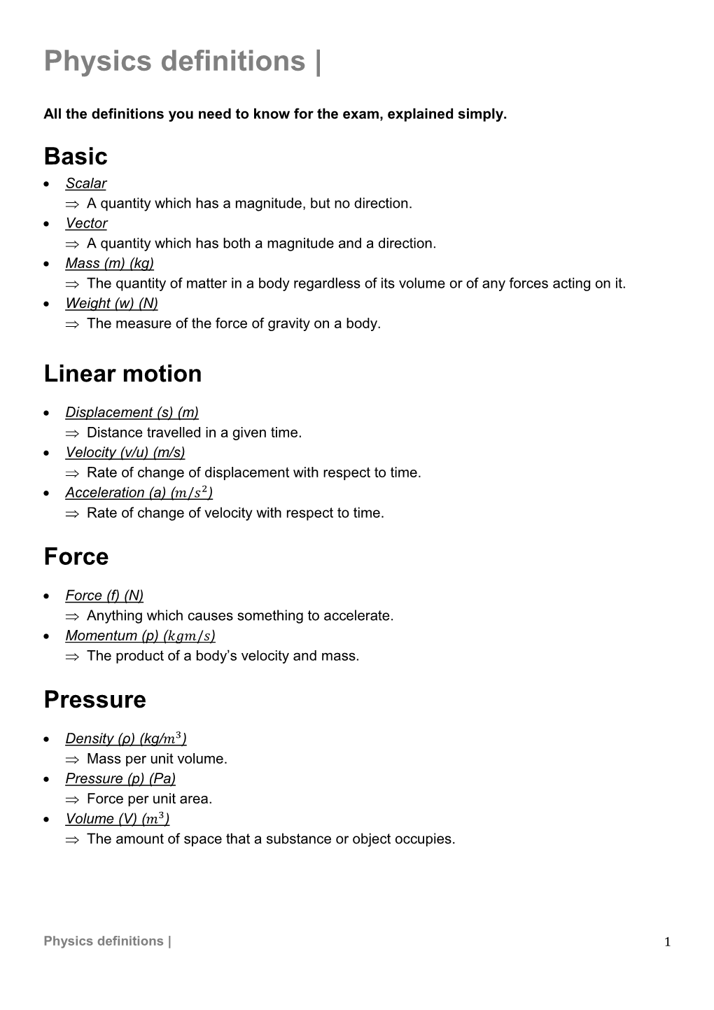 Physics Definitions |