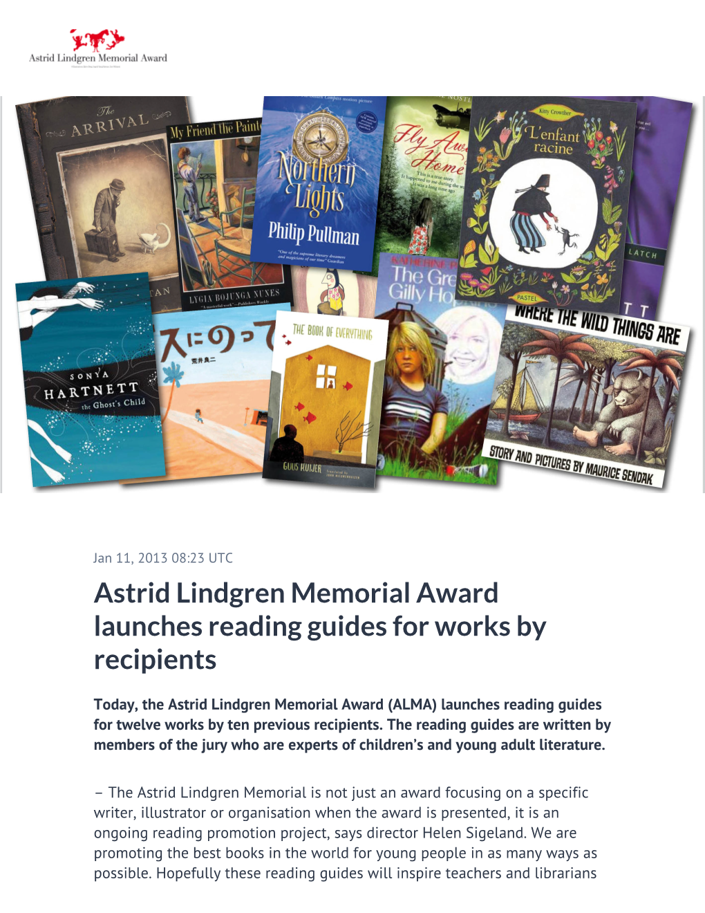 Astrid Lindgren Memorial Award Launches Reading Guides for Works by Recipients