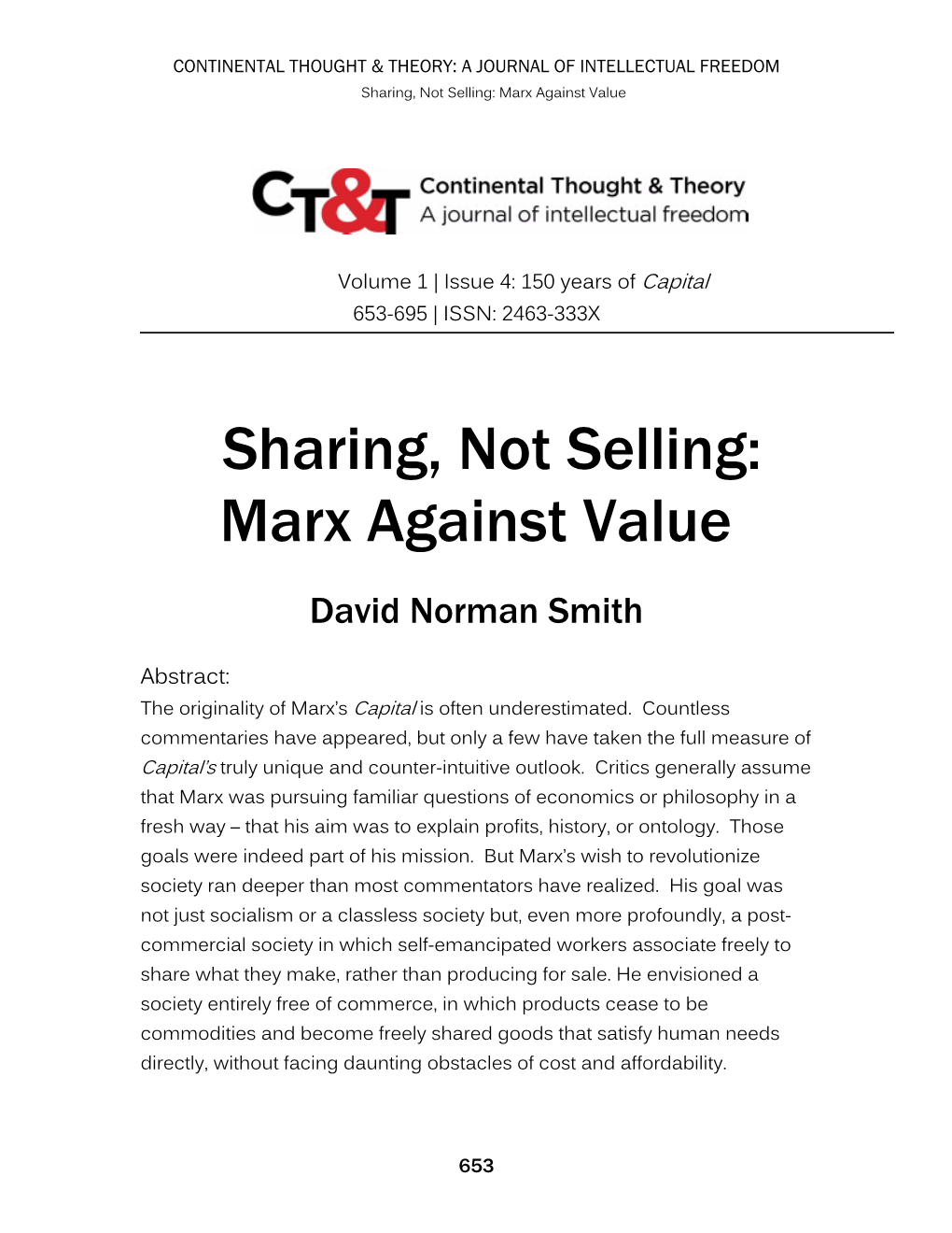 Sharing, Not Selling: Marx Against Value