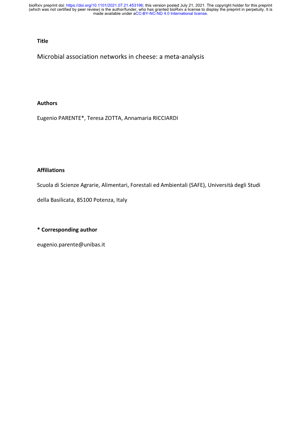 Microbial Association Networks in Cheese: a Meta-Analysis