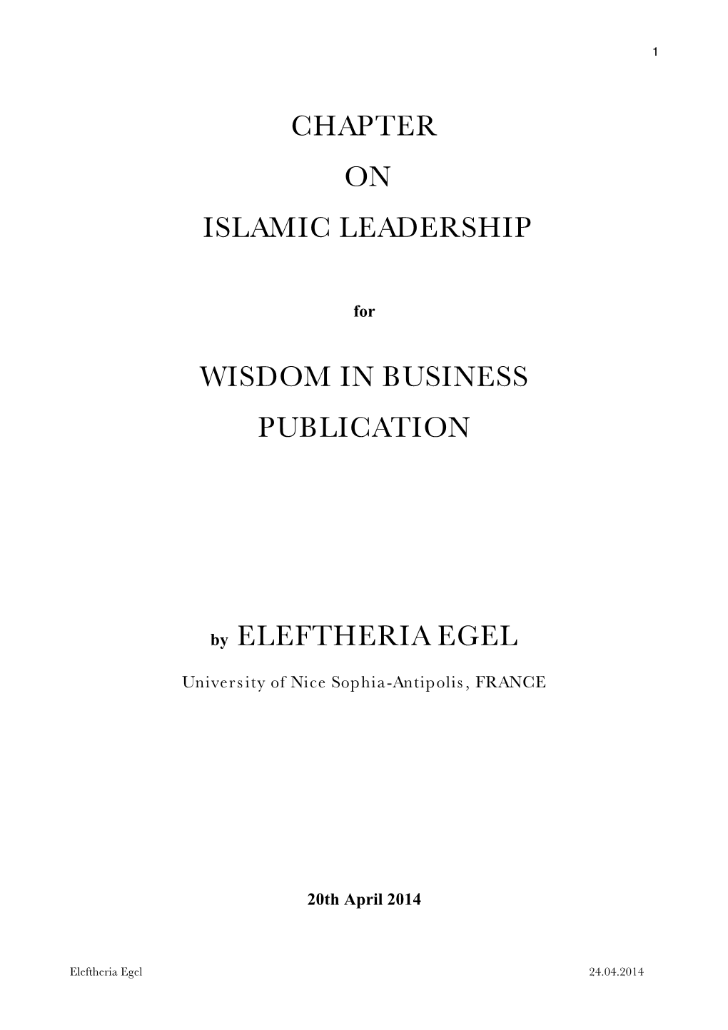 Chapter on Islamic Leadership Wisdom In