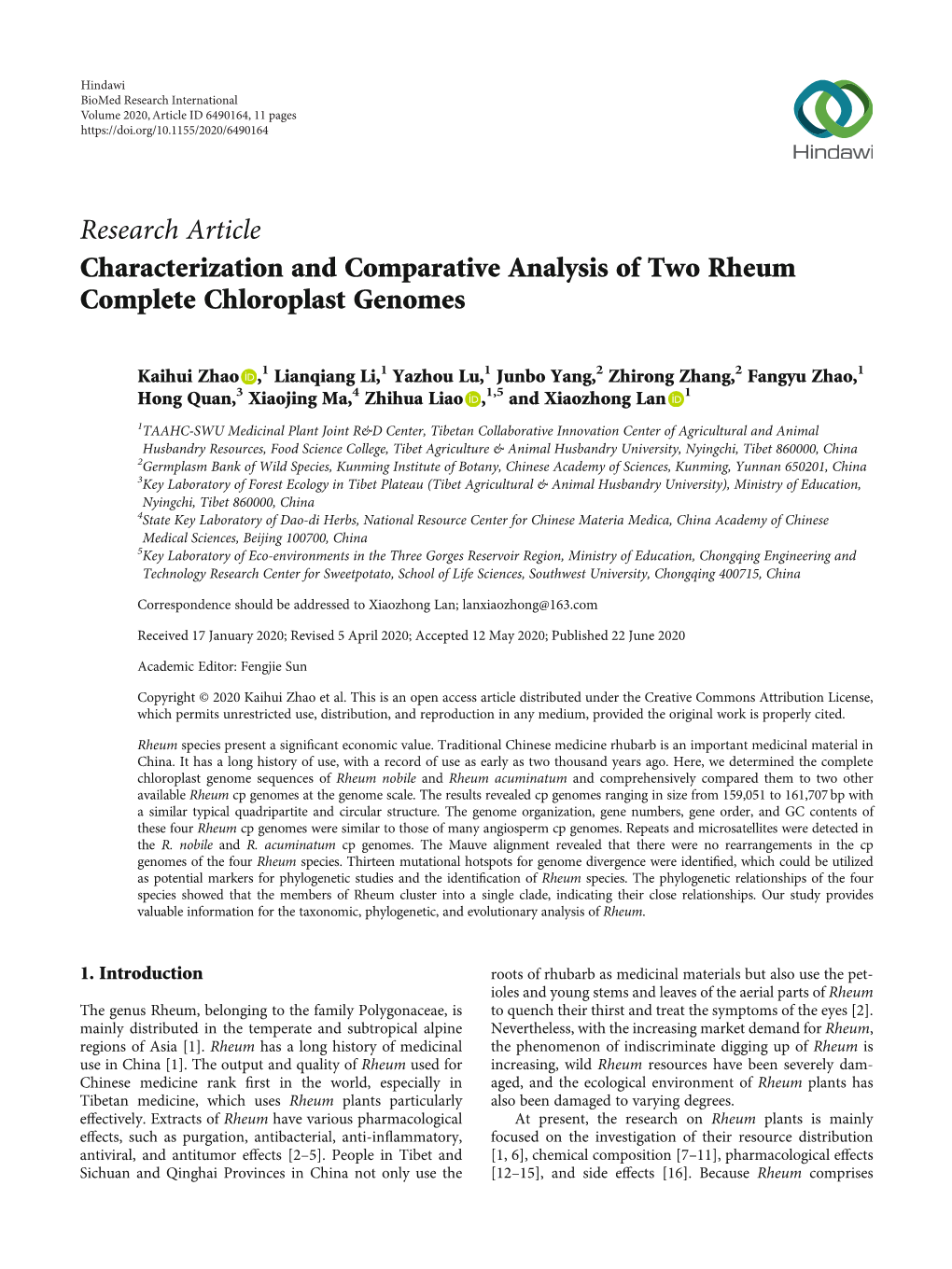 Characterization and Comparative Analysis of Two Rheum Complete Chloroplast Genomes