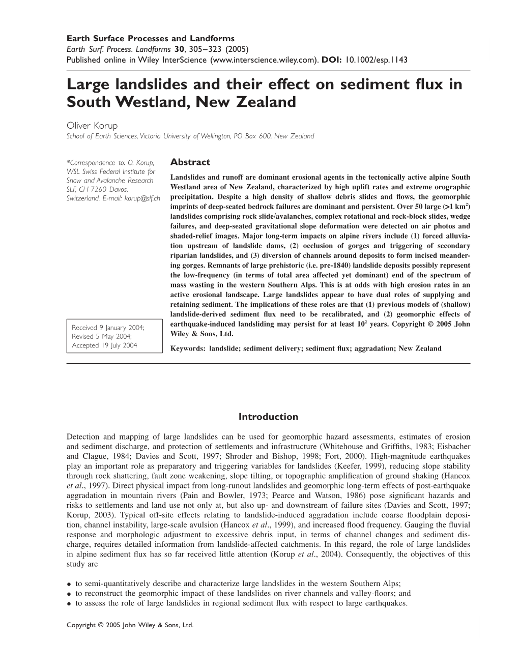 Large Landslides and Their Effect on Sediment Flux in South Westland