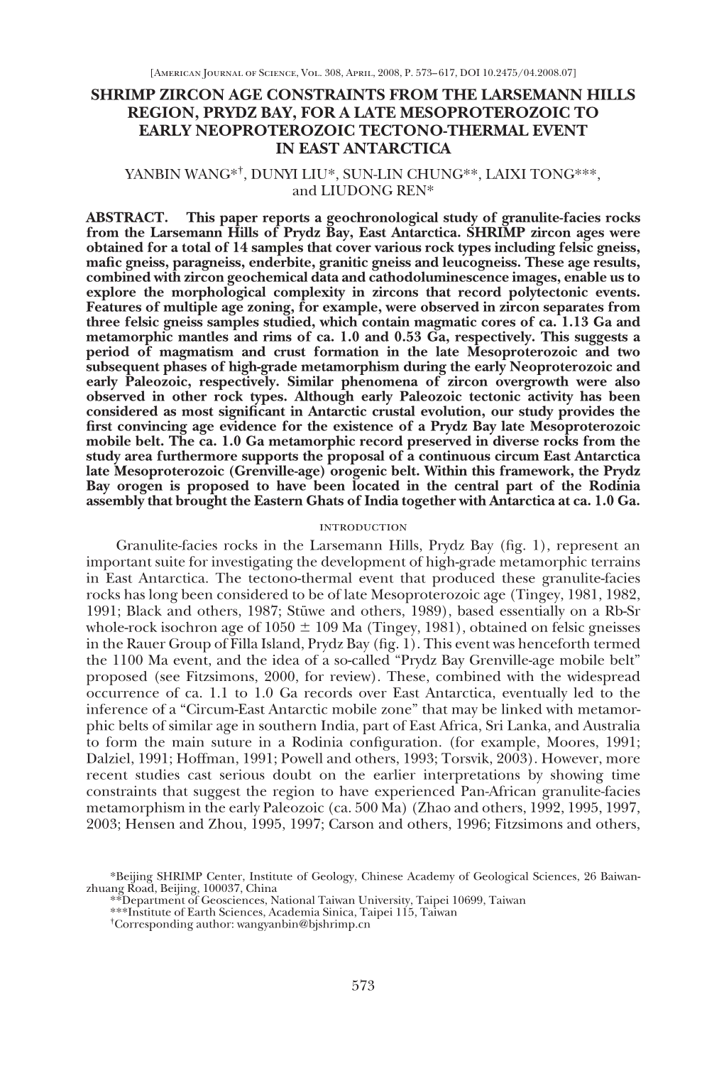 Shrimp Zircon Age Constraints from the Larsemann Hills