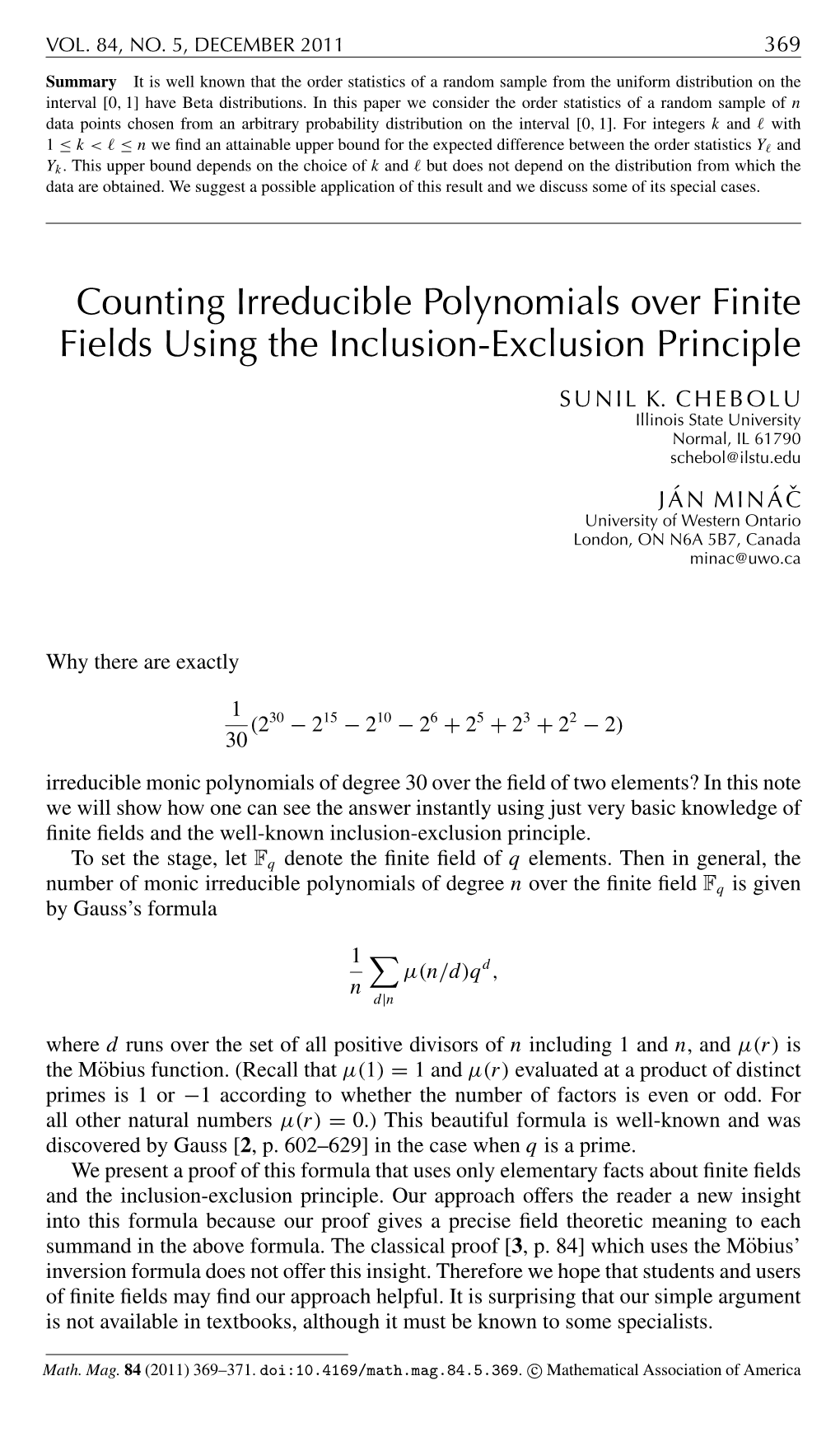 Counting Irreducible Polynomials Over Finite Fields Using the Inclusion-Exclusion Principle
