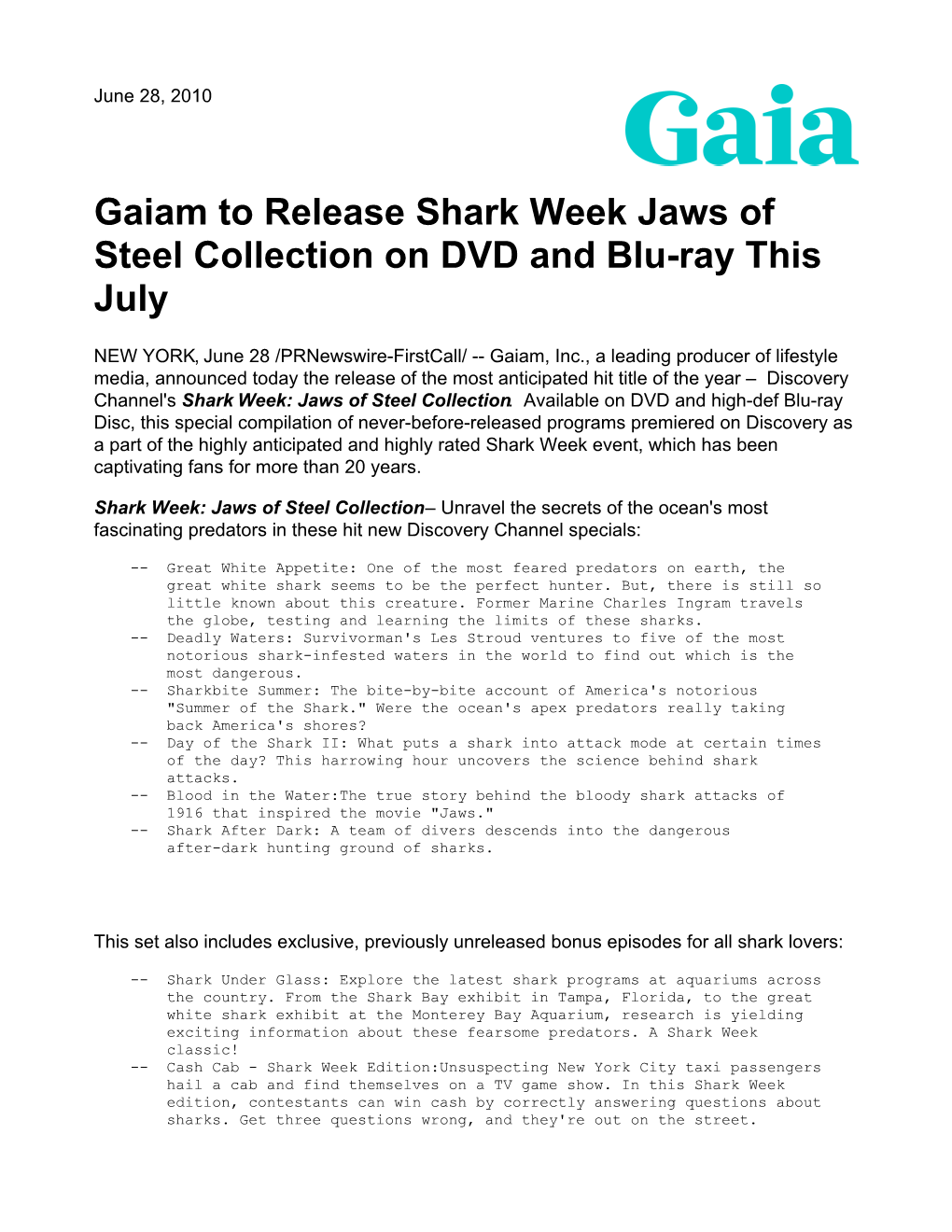 Gaiam to Release Shark Week Jaws of Steel Collection on DVD and Blu-Ray This July