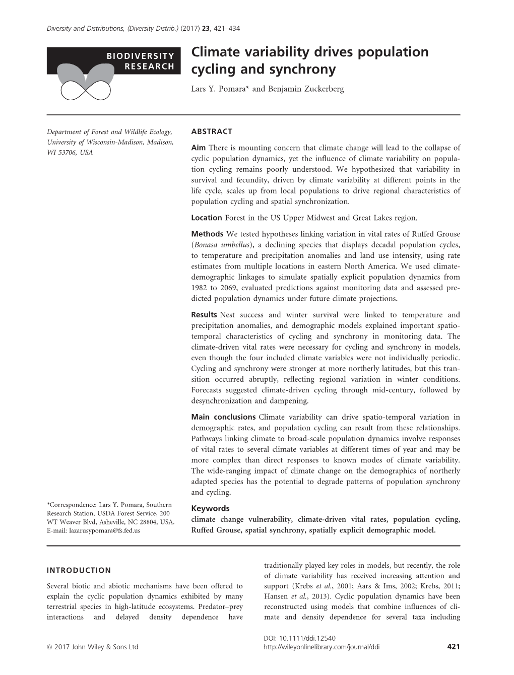 Climate Variability Drives Population Cycling and Synchrony