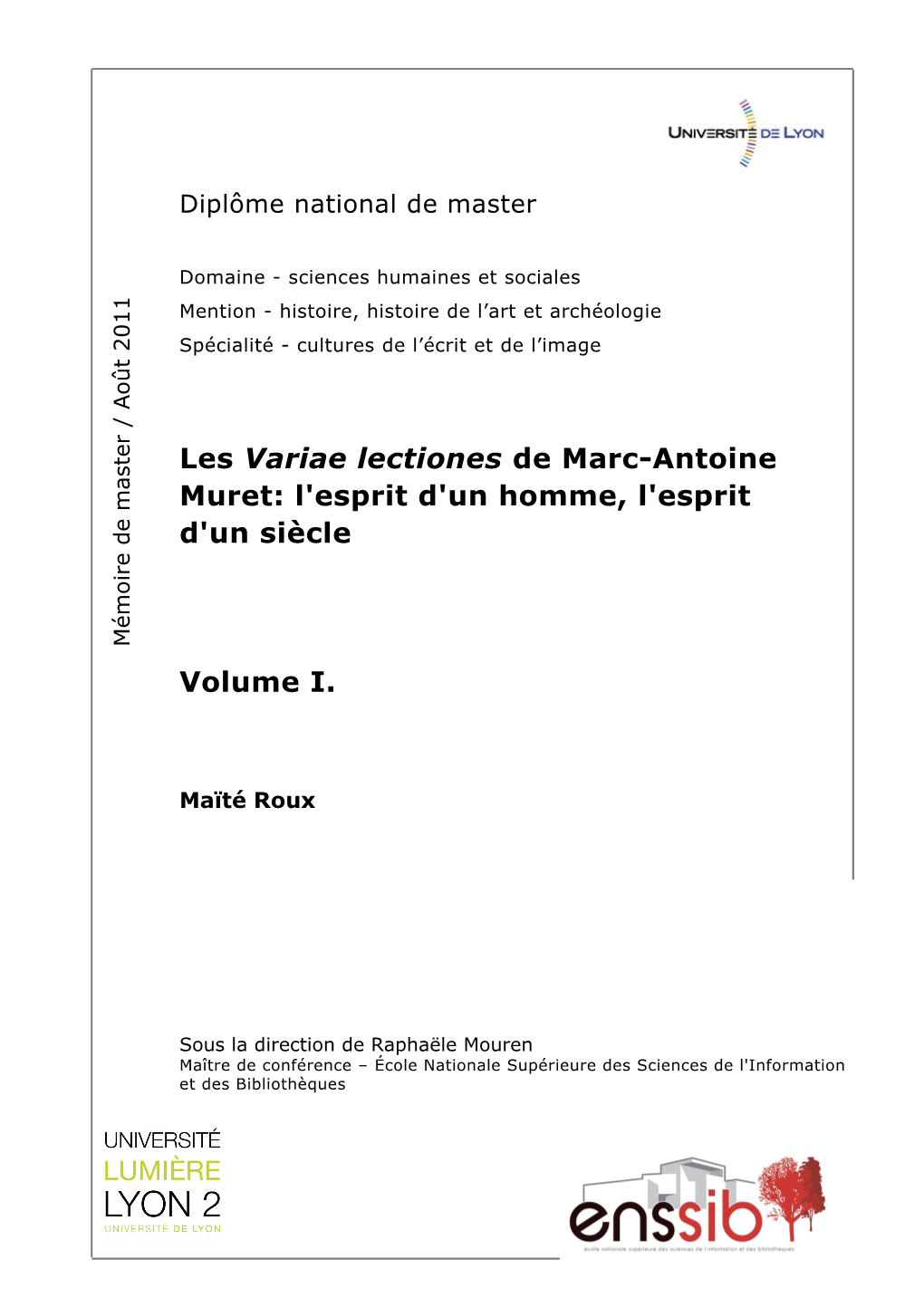 Les Variae Lectiones De Marc-Antoine Muret: L'esprit D'un Homme