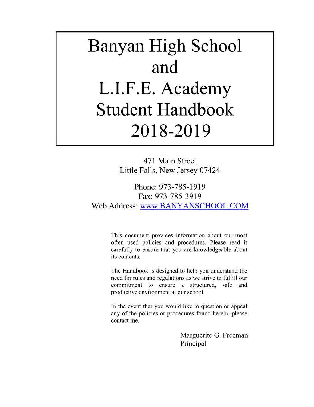 Student Handbook 2018-2019