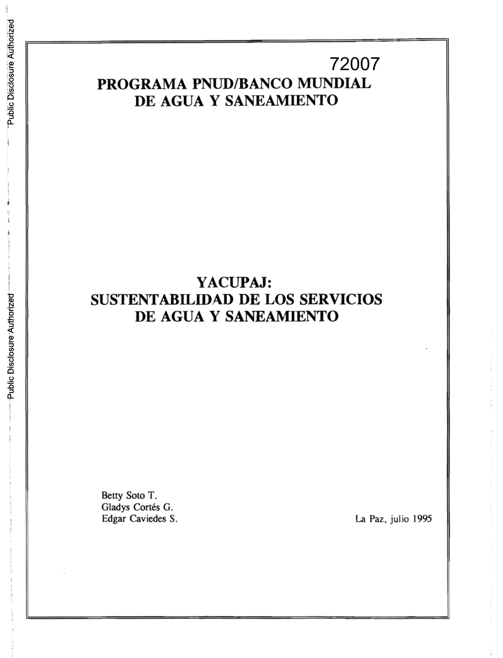 SUSTENTABILIDAD DE LOS SERVICIOS DE AGUA Y SANEAMIENTO Public Disclosure Authorized