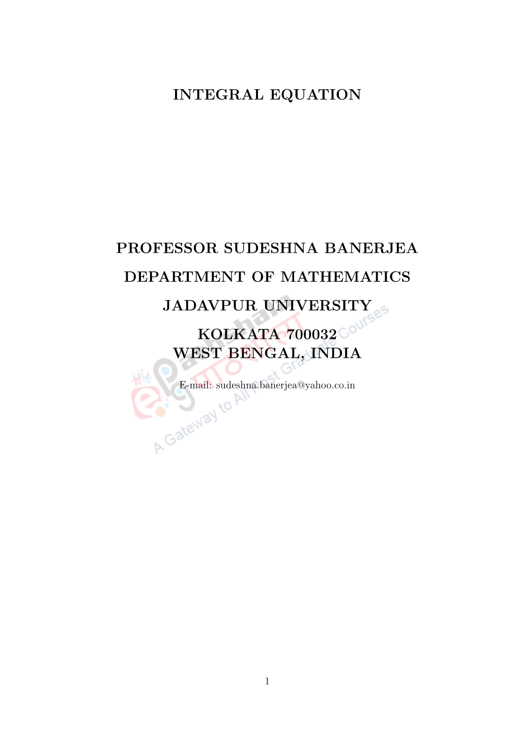 Integral Equation Professor Sudeshna Banerjea Department Of