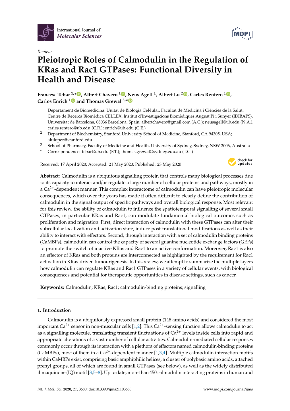 Pleiotropic Roles of Calmodulin in the Regulation of Kras and Rac1 Gtpases: Functional Diversity in Health and Disease