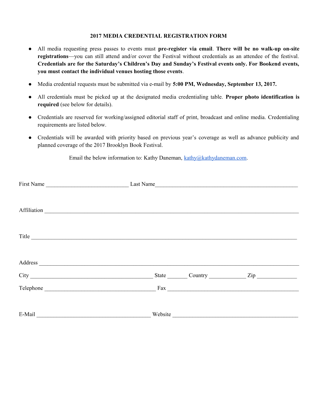 2017 Media Credential Registration Form