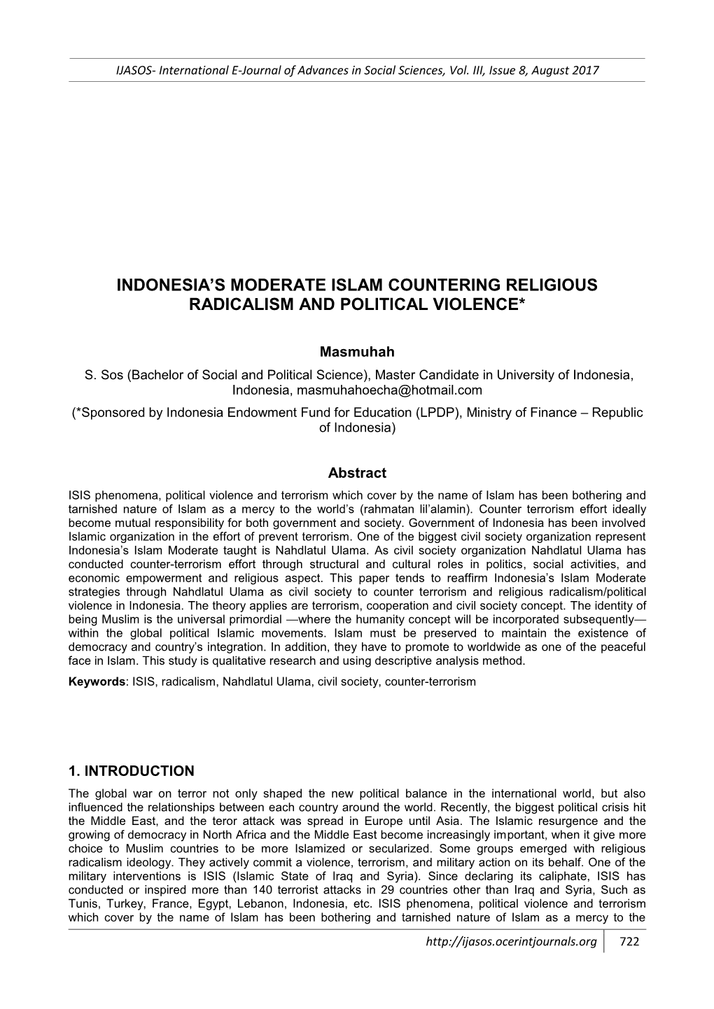 Indonesia's Moderate Islam Countering Religious