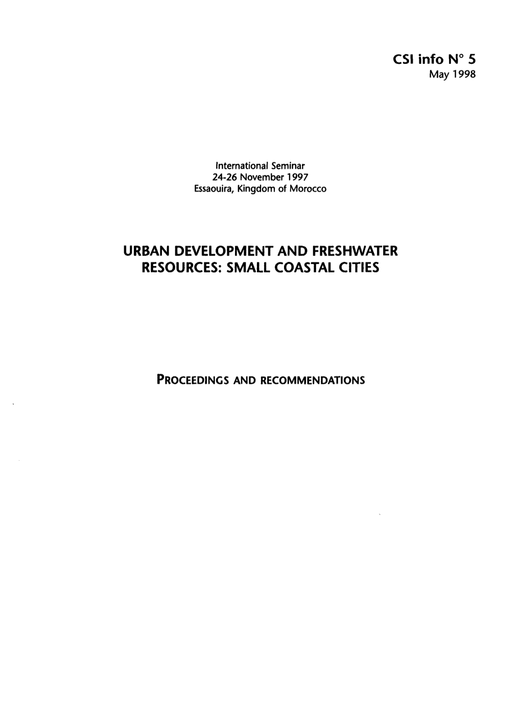 Urban Development and Freshwater Resources Small Coastal Cities