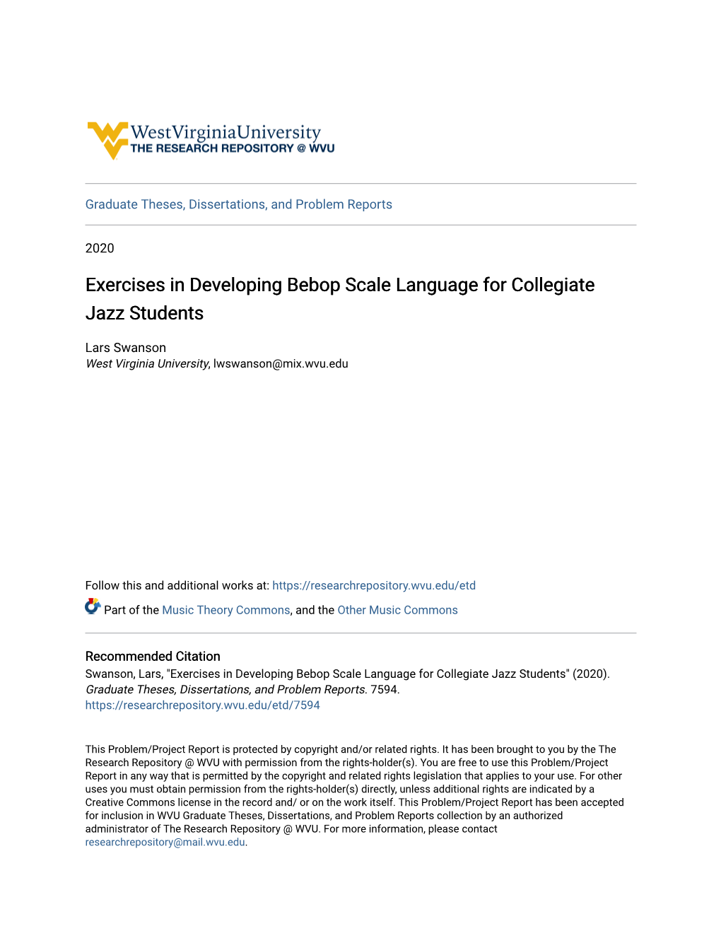 Exercises in Developing Bebop Scale Language for Collegiate Jazz Students