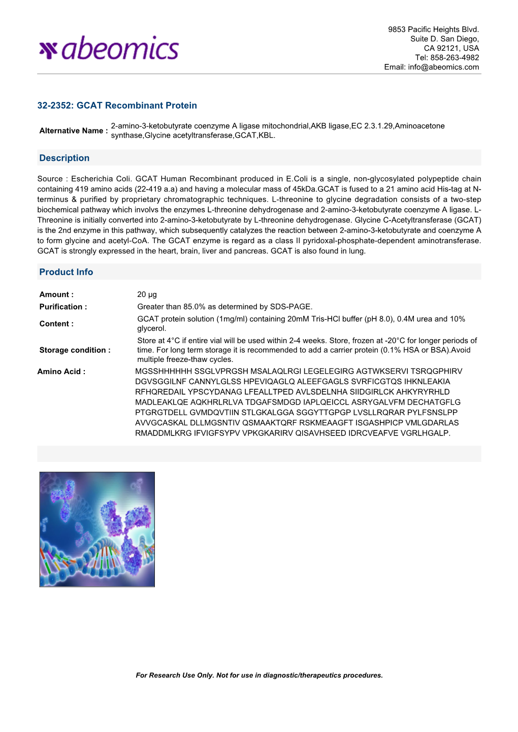 GCAT Recombinant Protein Description Product Info