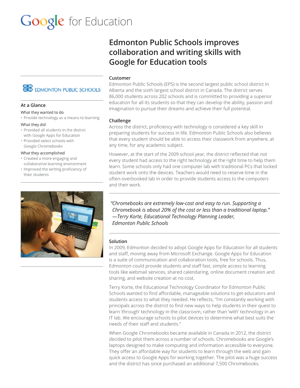 Edmonton Public Schools Improves Collaboration and Writing Skills with Google for Education Tools
