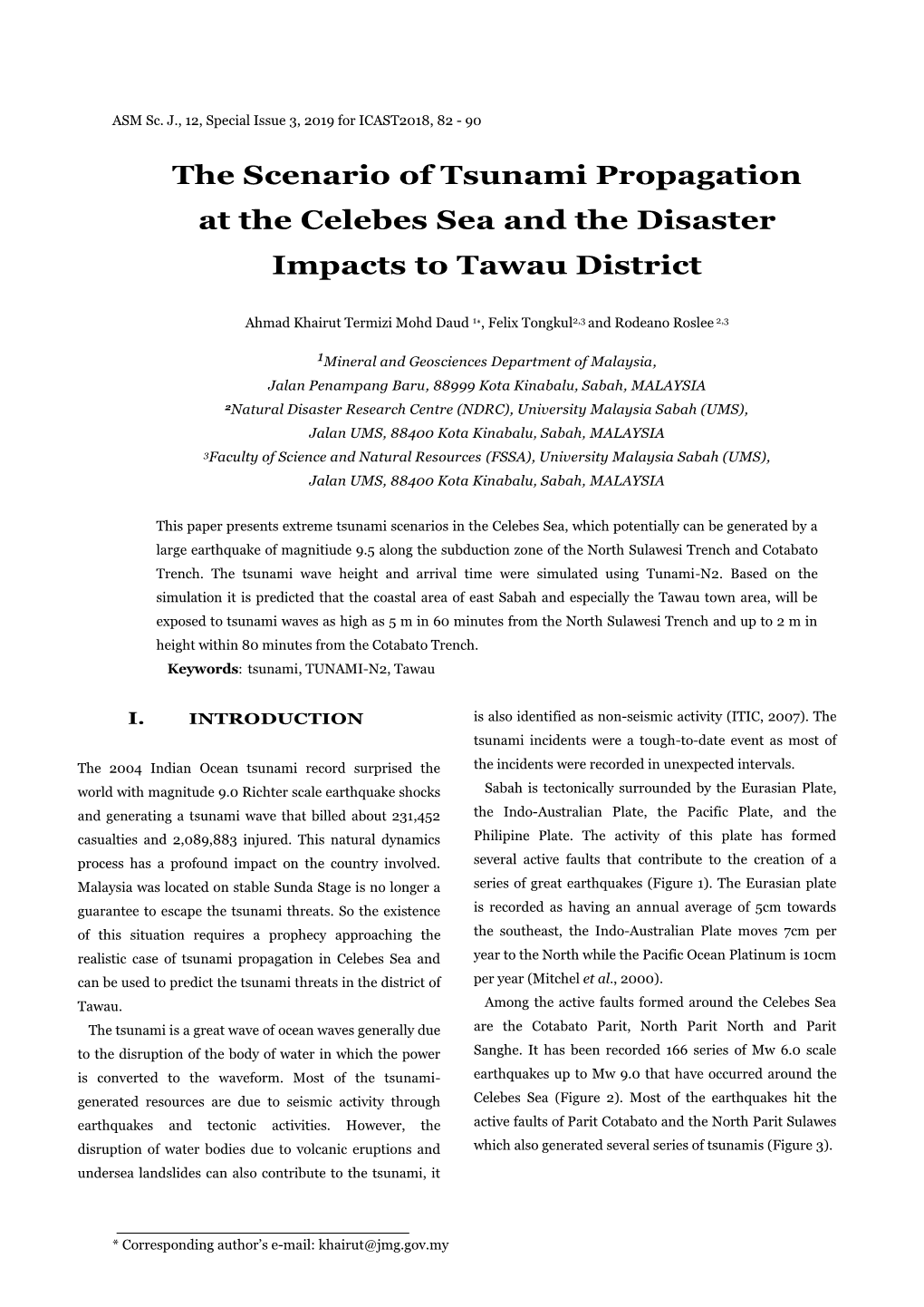 The Scenario of Tsunami Propagation at the Celebes Sea and the Disaster Impacts to Tawau District