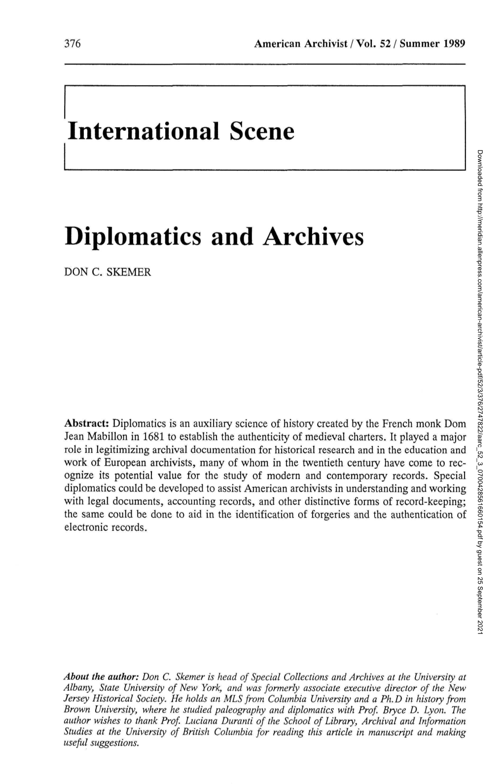 International Scene Diplomatics and Archives