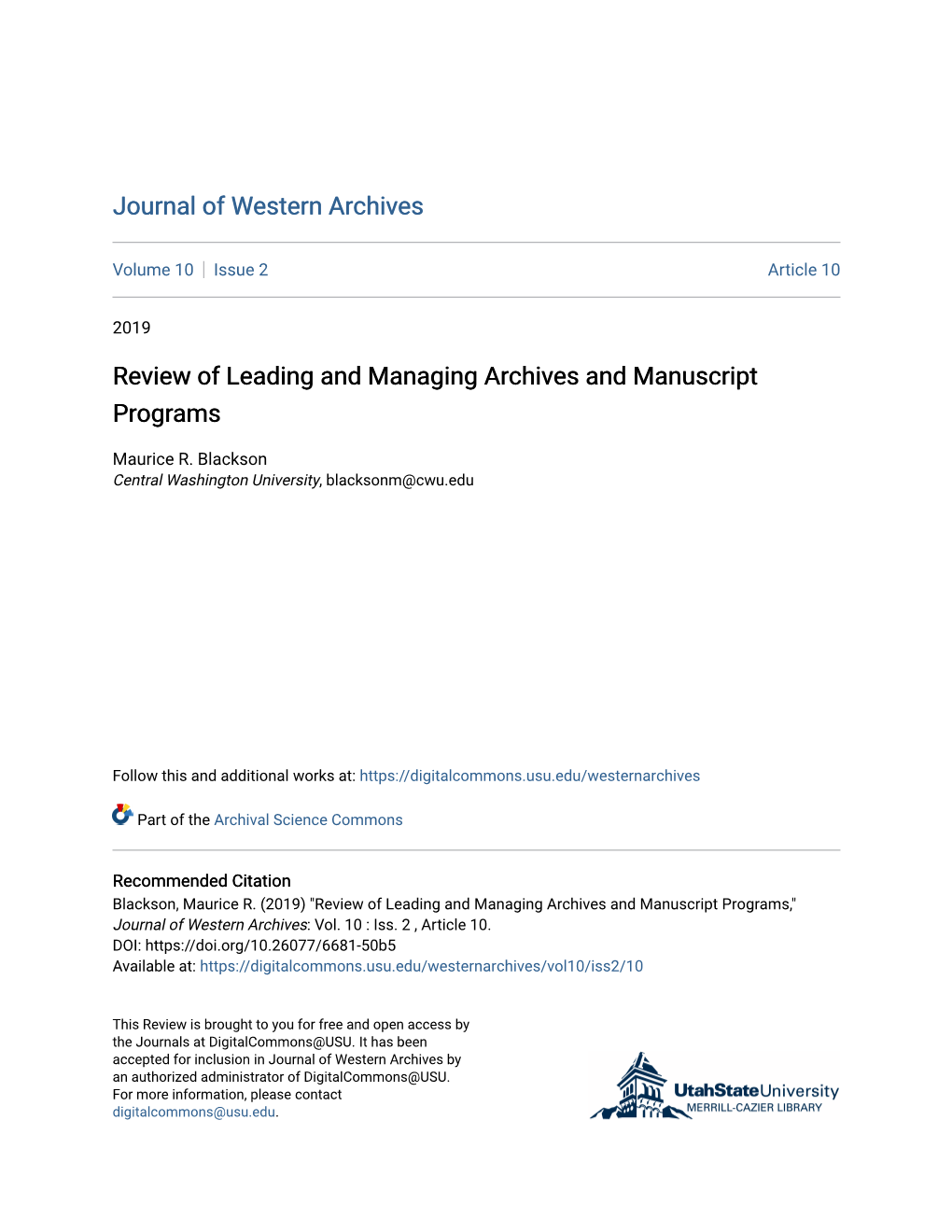 Review of Leading and Managing Archives and Manuscript Programs