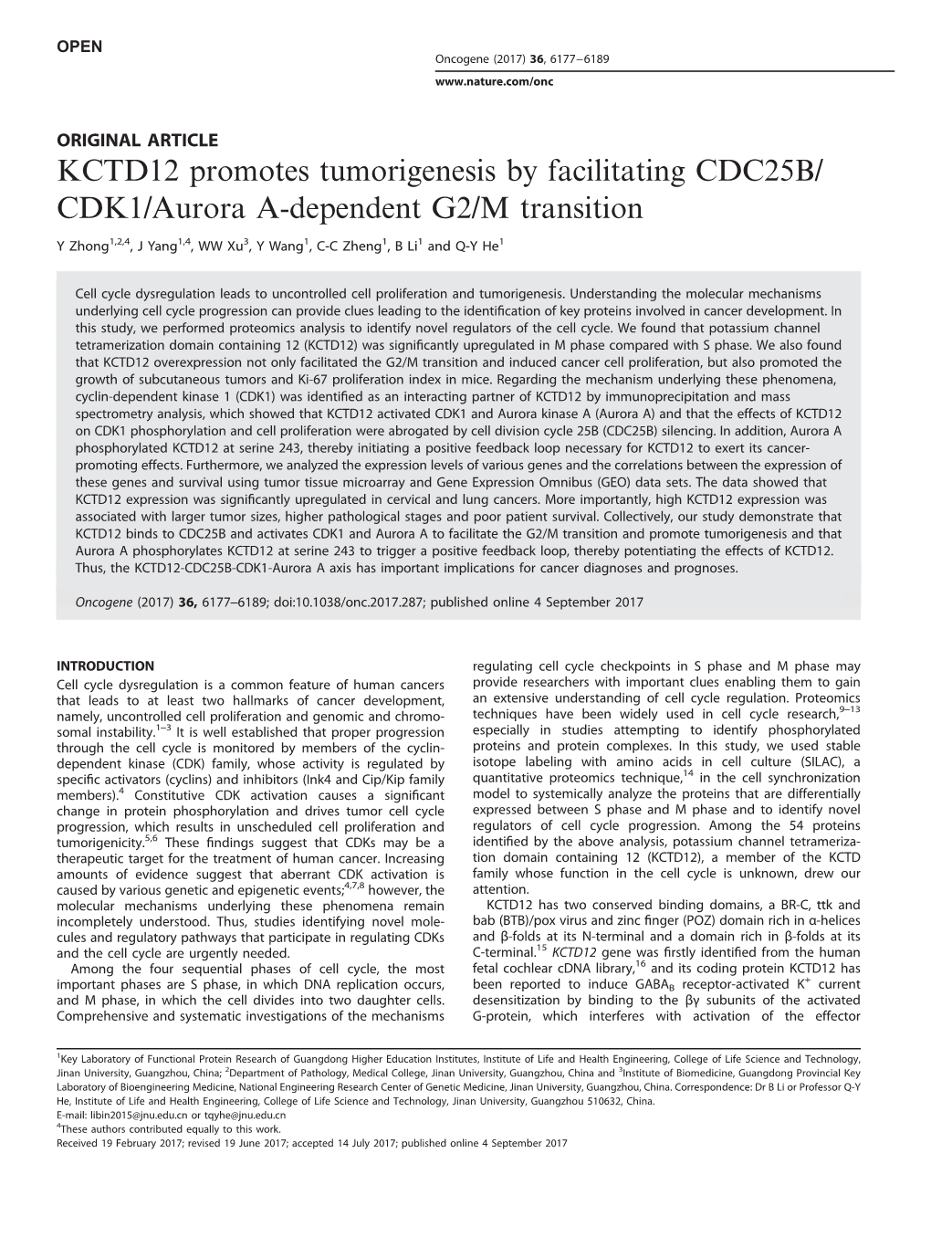 KCTD12 Promotes Tumorigenesis by Facilitating CDC25B/CDK1/Aurora A