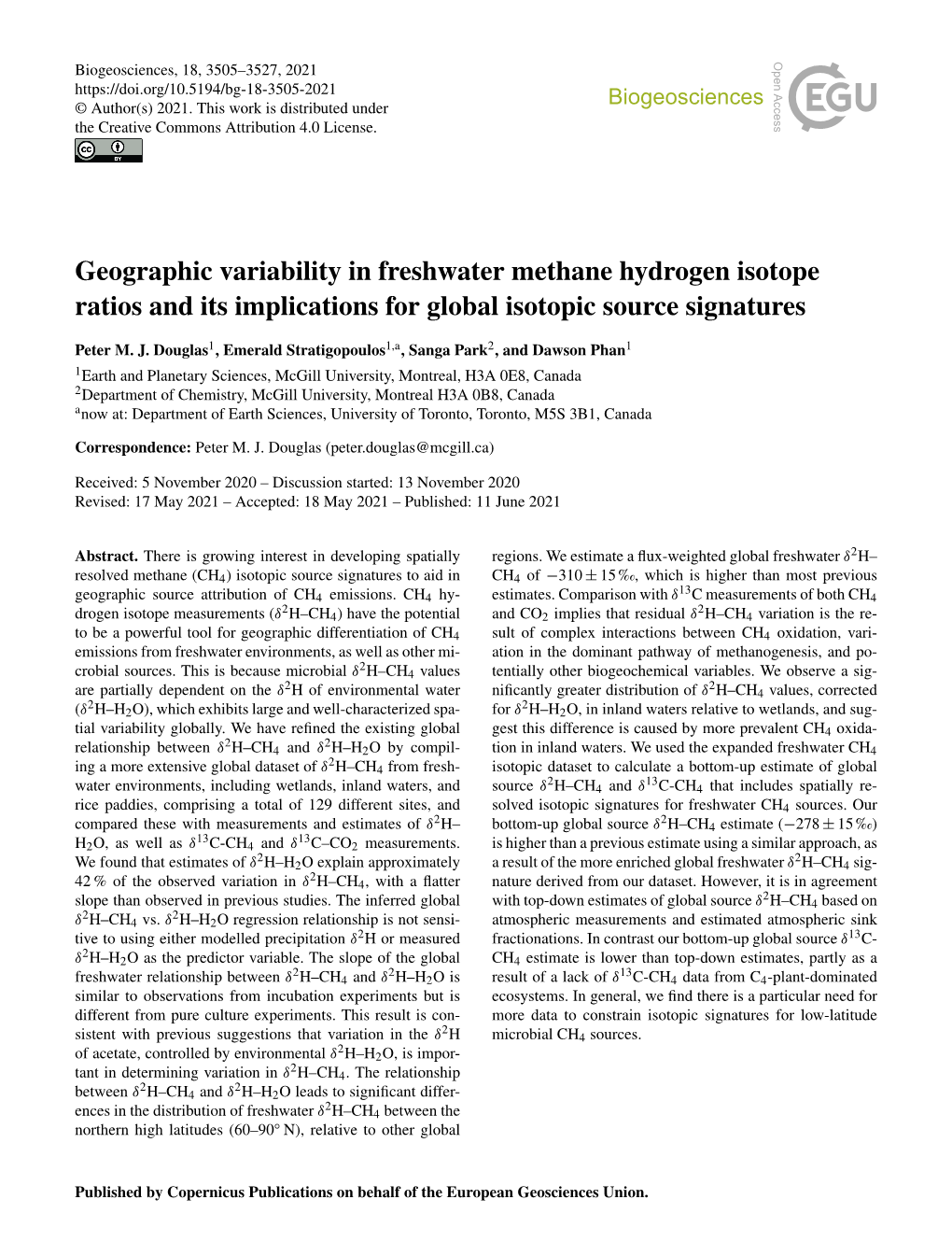 Geographic Variability in Freshwater Methane Hydrogen Isotope Ratios and Its Implications for Global Isotopic Source Signatures