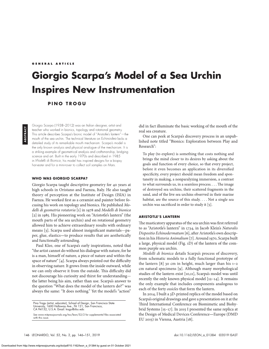 Giorgio Scarpa's Model of a Sea Urchin Inspires New Instrumentation