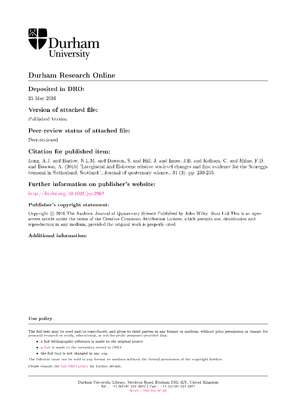 File from Lochan Harvurn (Inner Basin), Conclusions Sample Core LH-12-5