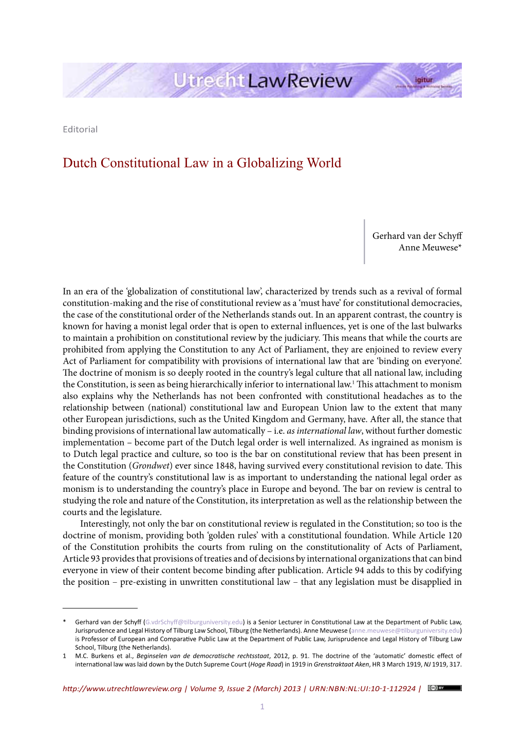 Dutch Constitutional Law in a Globalizing World