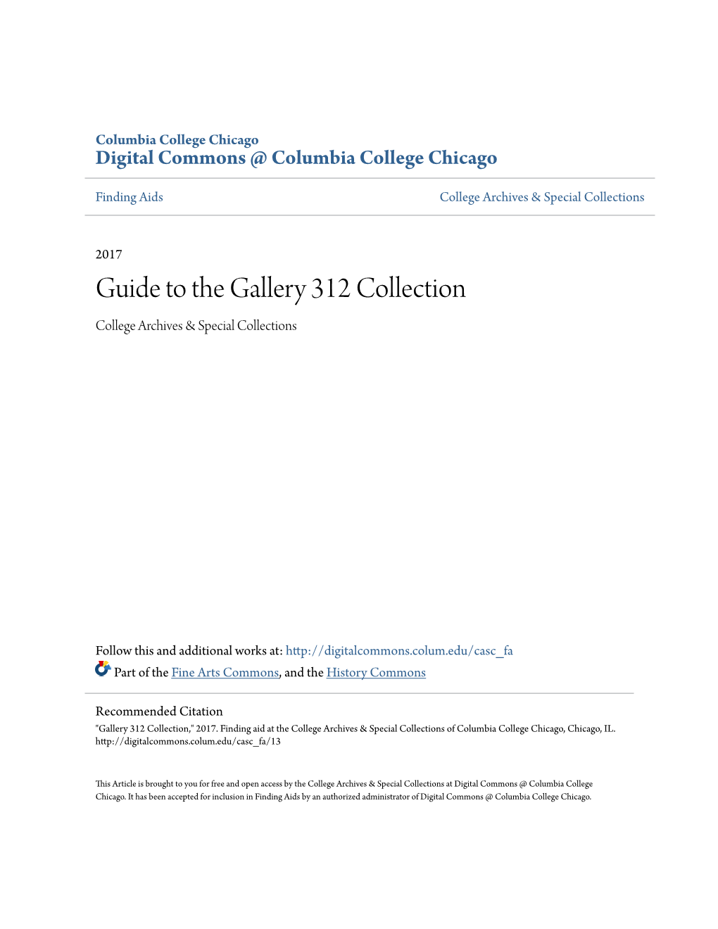 Guide to the Gallery 312 Collection College Archives & Special Collections