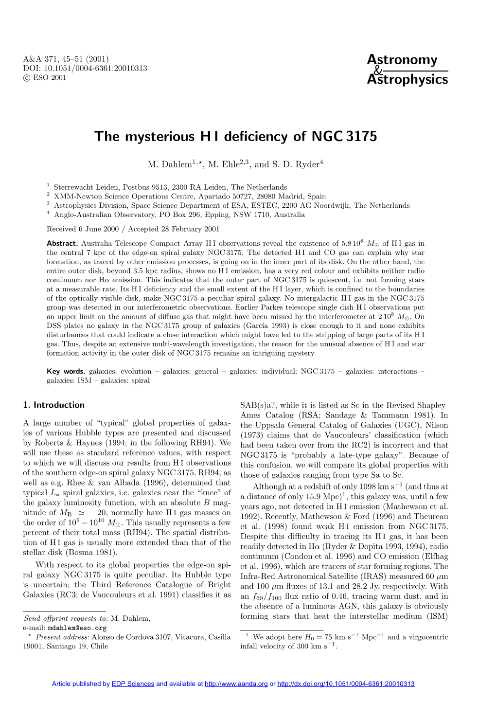 The Mysterious H I Deficiency of NGC 3175