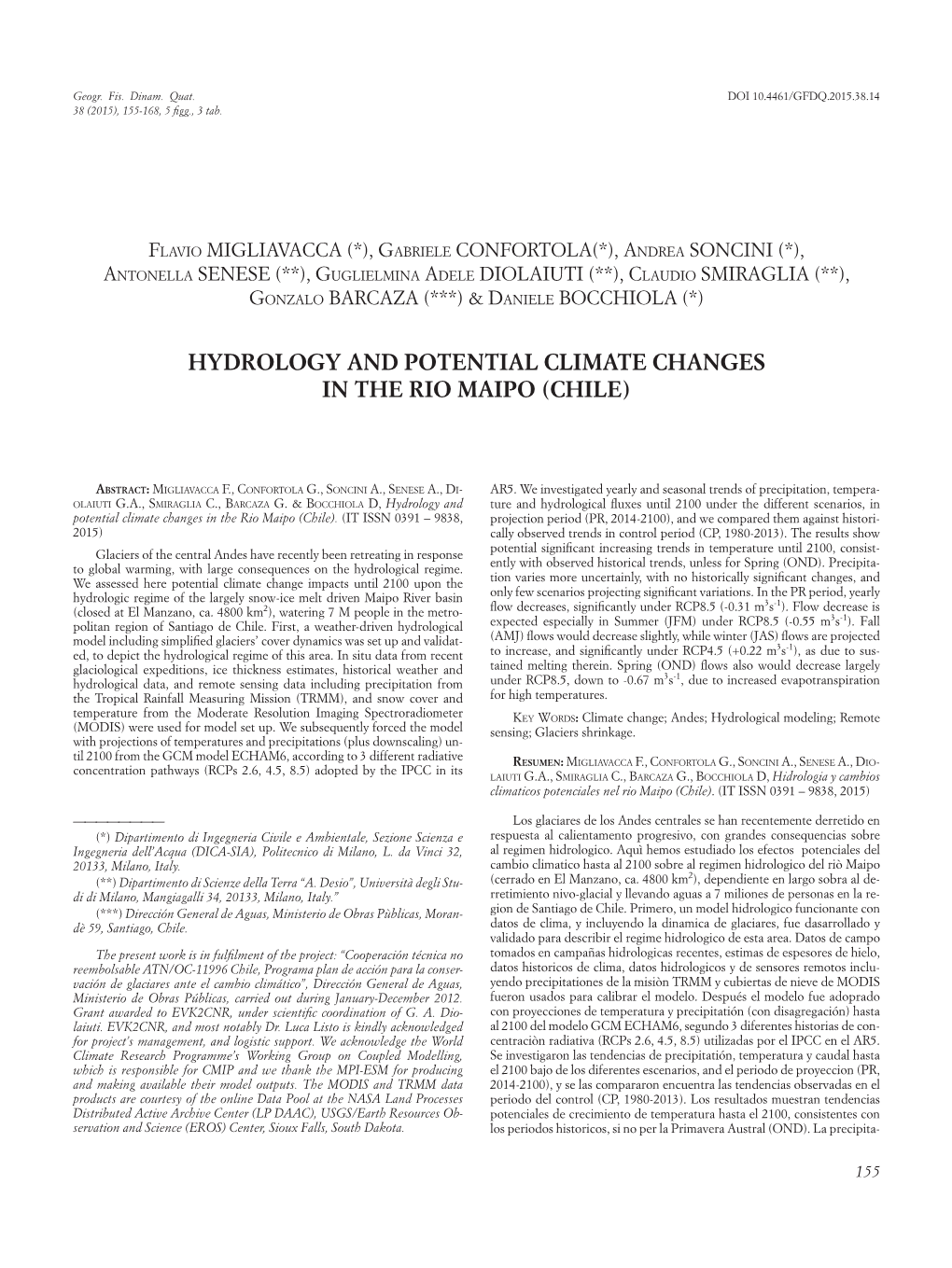 Hydrology and Potential Climate Changes in the Rio Maipo (Chile)