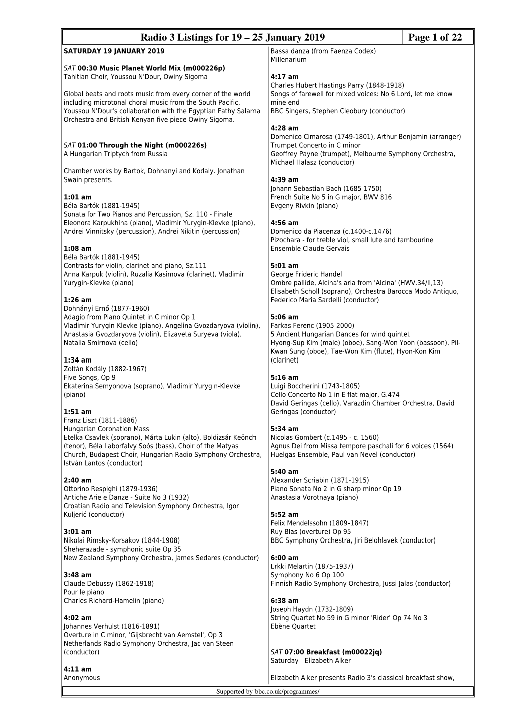 Radio 3 Listings for 19 – 25 January 2019 Page