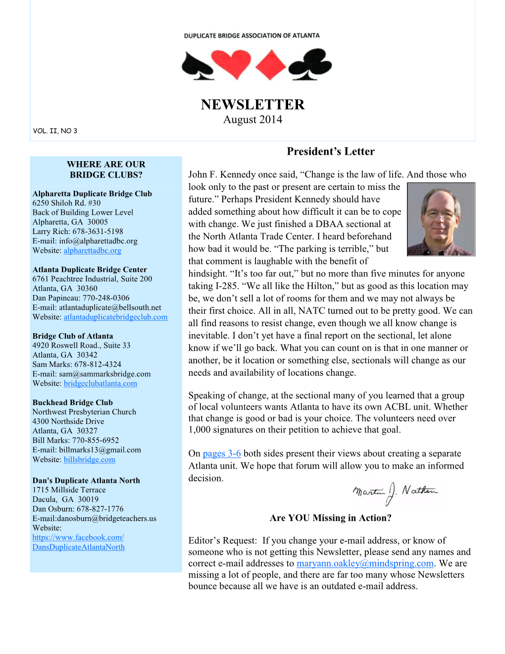 NEWSLETTER August 2014 VOL