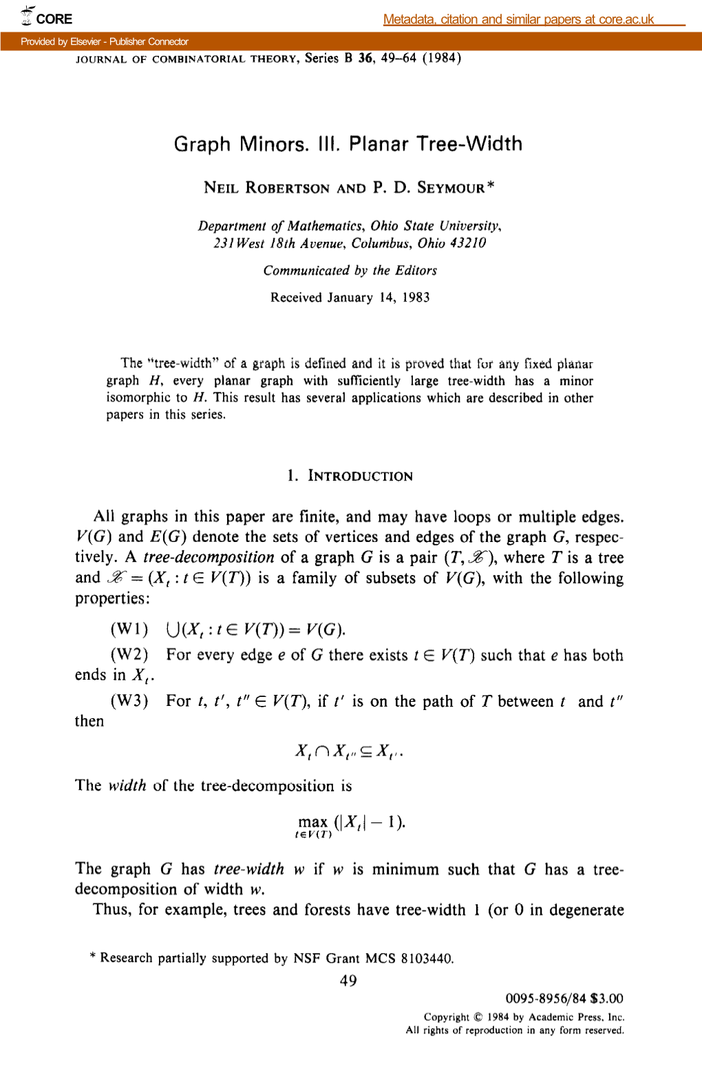 Graph Minors. III. Planar Tree-Width