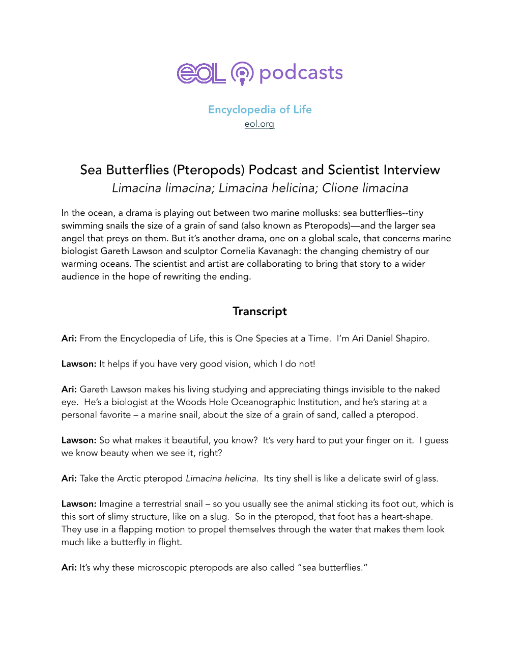 Sea Butterflies (Pteropods) Podcast.Pages