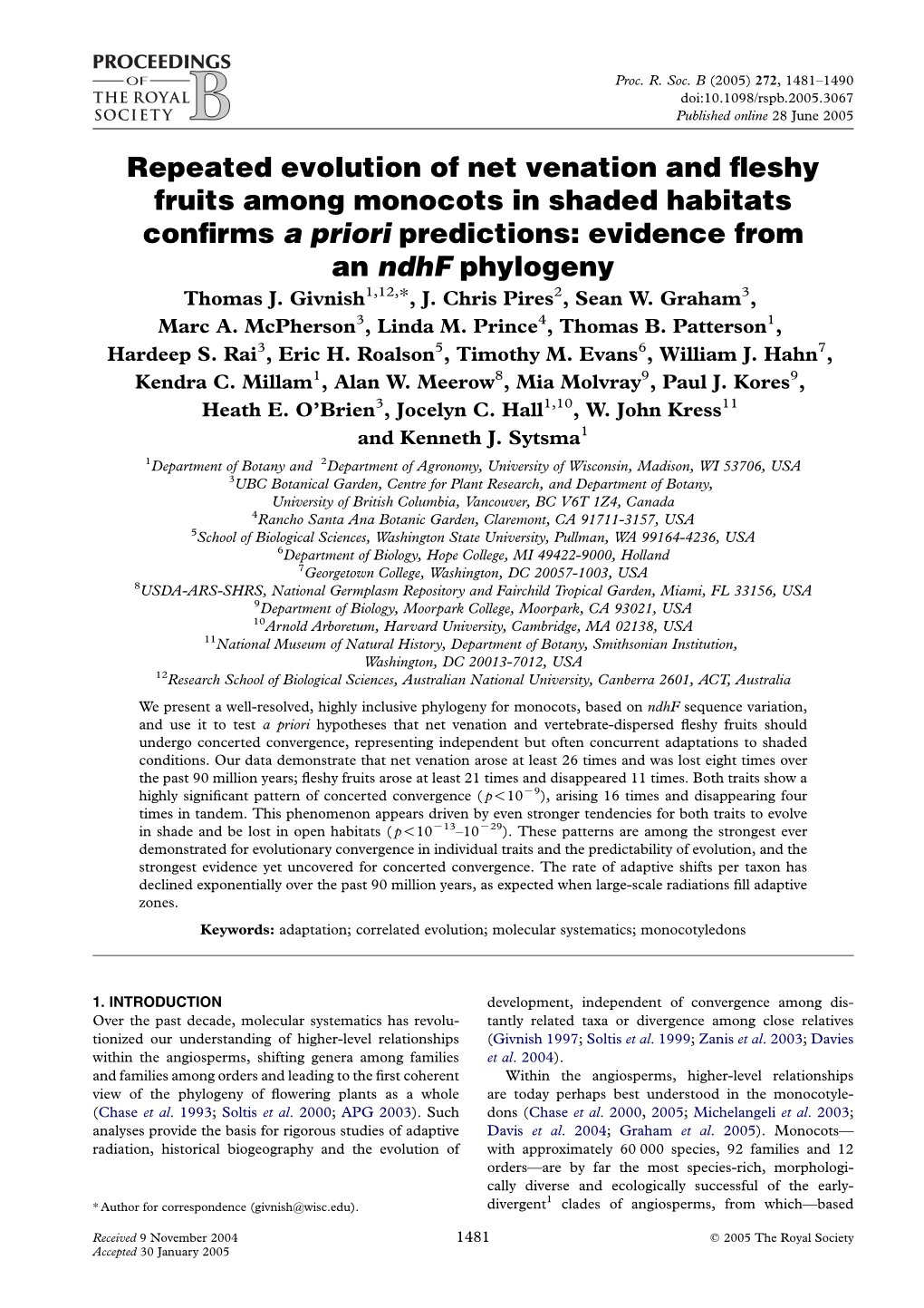 Repeated Evolution of Net Venation and Fleshy Fruits