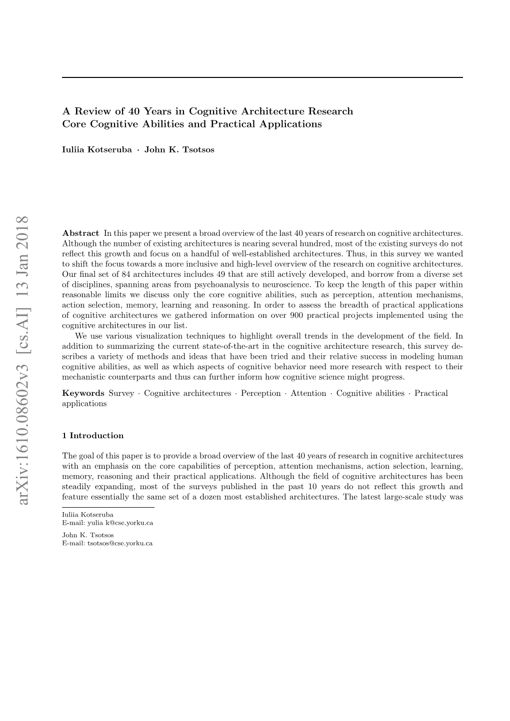 Arxiv:1610.08602V3 [Cs.AI] 13 Jan 2018 -Al Tsotsos@Cse.Yorku.Ca E-Mail: Tsotsos K