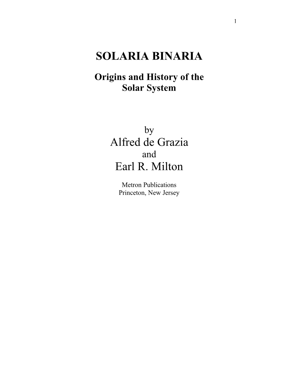 SOLARIA BINARIA Alfred De Grazia Earl R. Milton