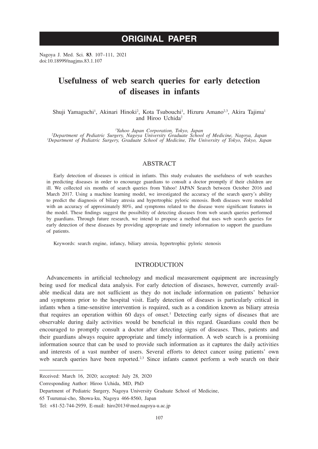Usefulness of Web Search Queries for Early Detection of Diseases in Infants