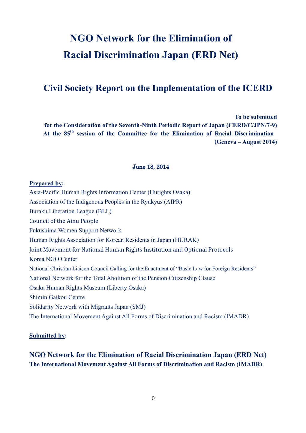 NGO Network for the Elimination of Racial Discrimination Japan (ERD Net)