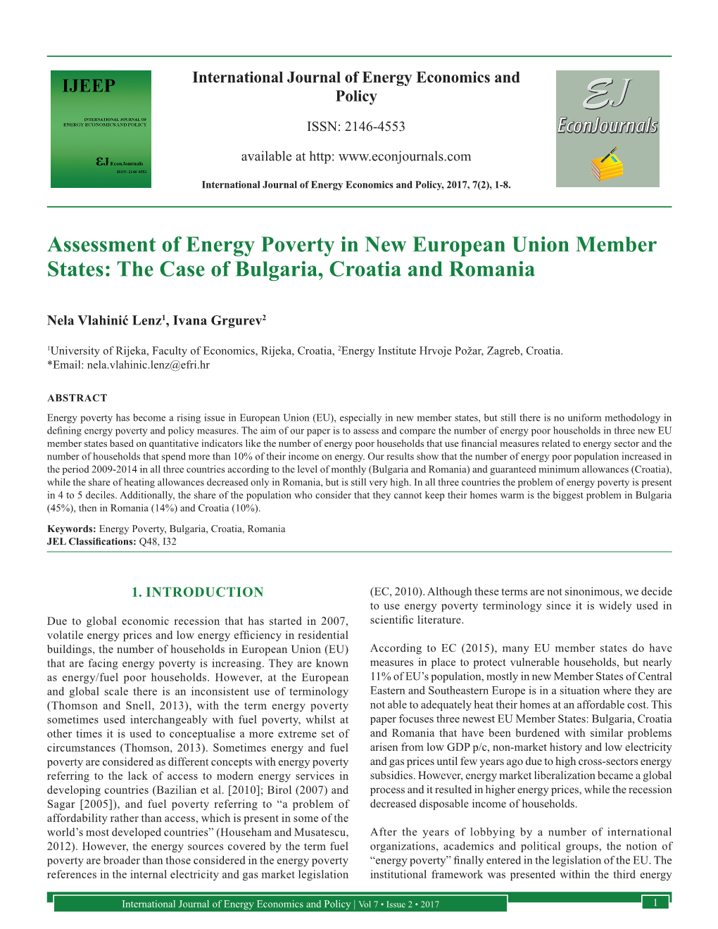 Assessment of Energy Poverty in New European Union Member States: the Case of Bulgaria, Croatia and Romania