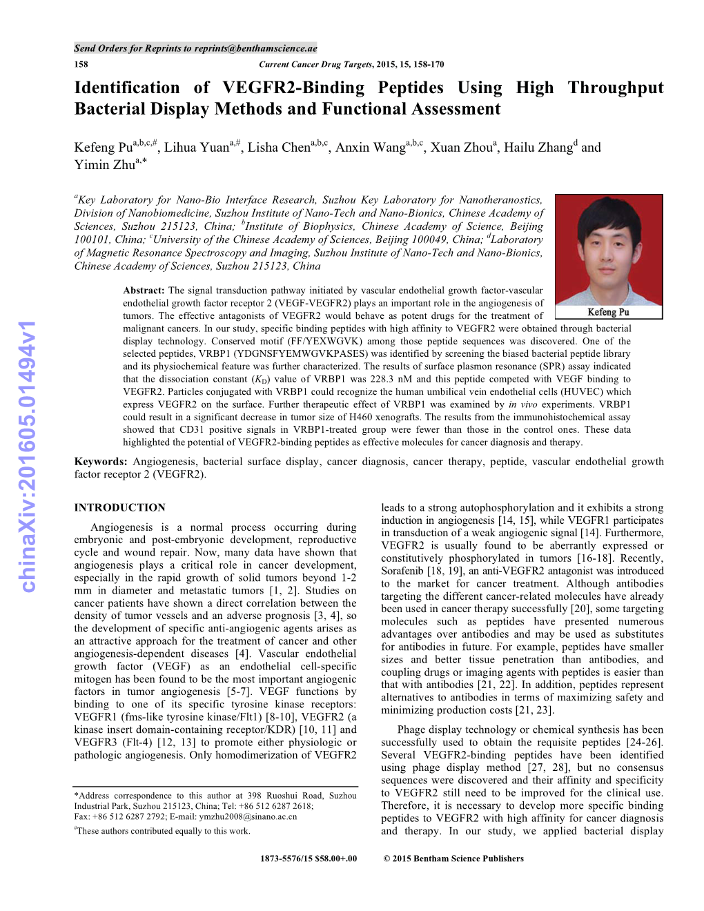 Identification of VEGFR2-Binding Peptides Using High Throughput Bacterial Display Methods and Functional Assessment