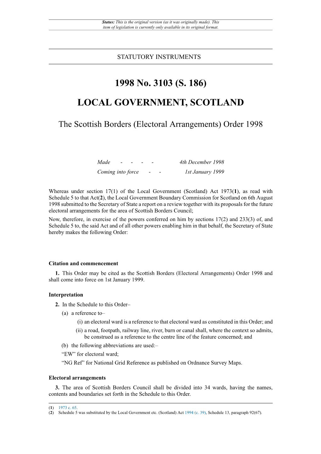 The Scottish Borders (Electoral Arrangements) Order 1998