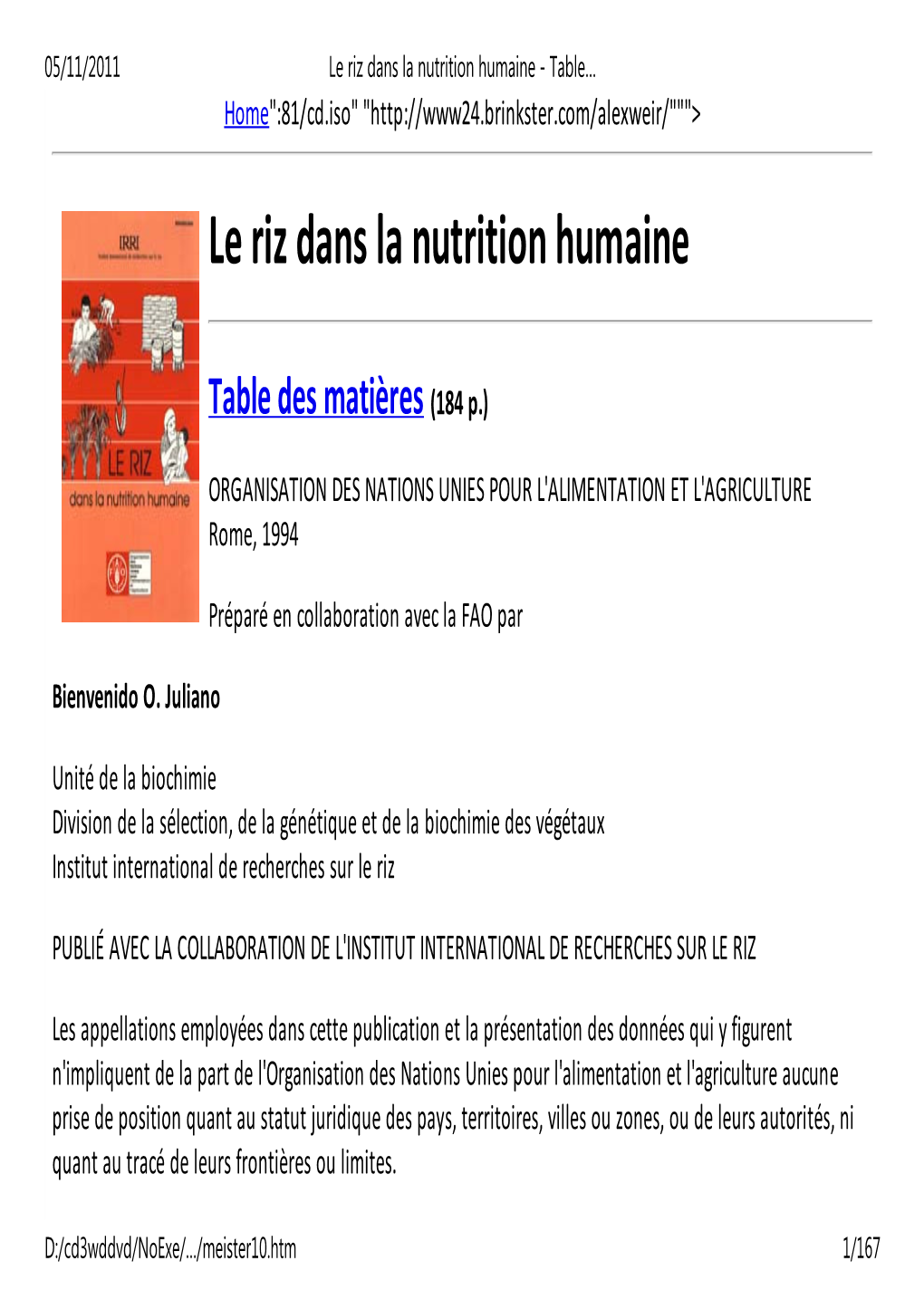 Le Riz Dans La Nutrition Humaine - Table… Home 