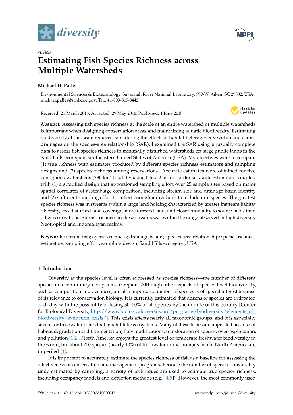 Estimating Fish Species Richness Across Multiple Watersheds