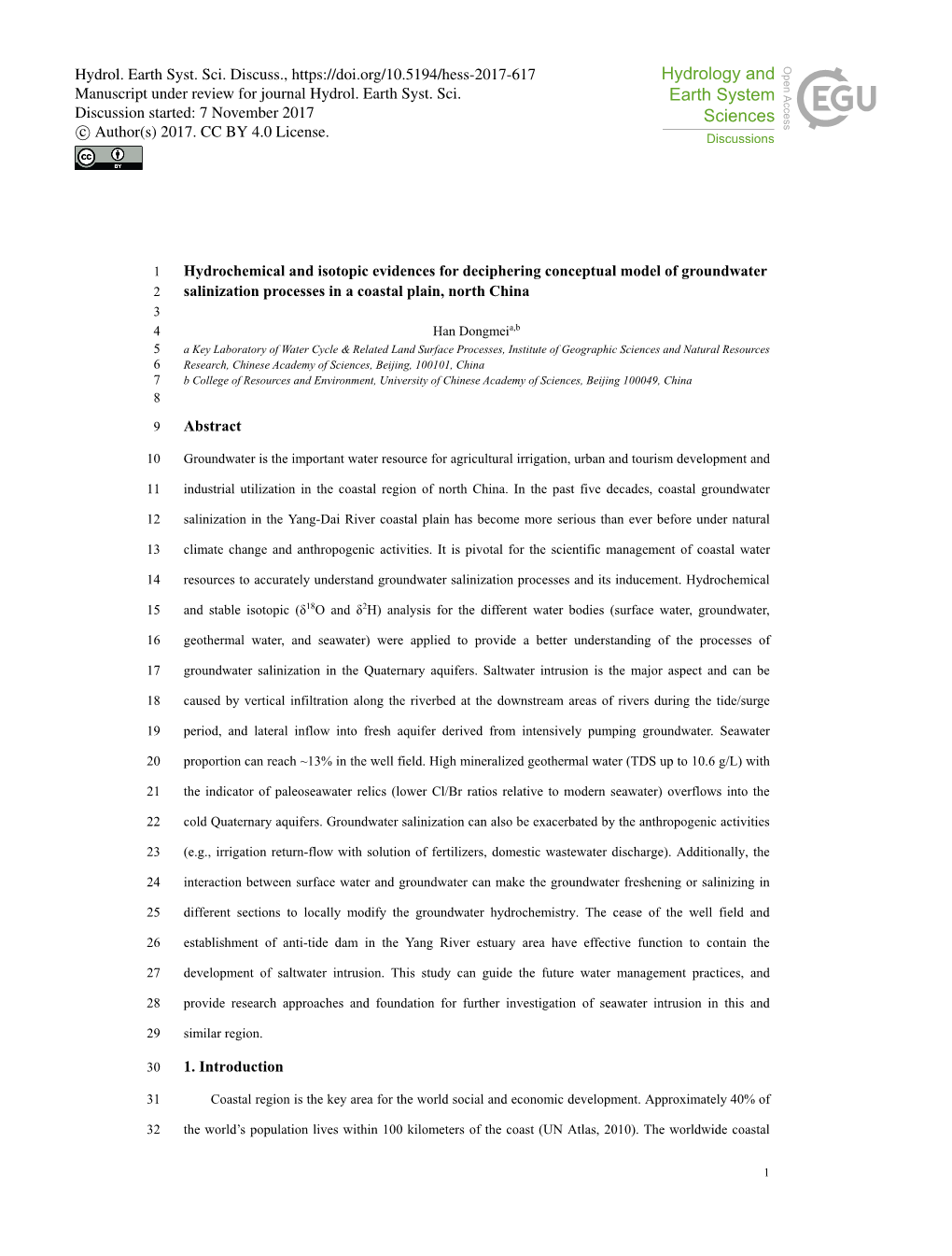 Hydrochemical and Isotopic Evidences for Deciphering