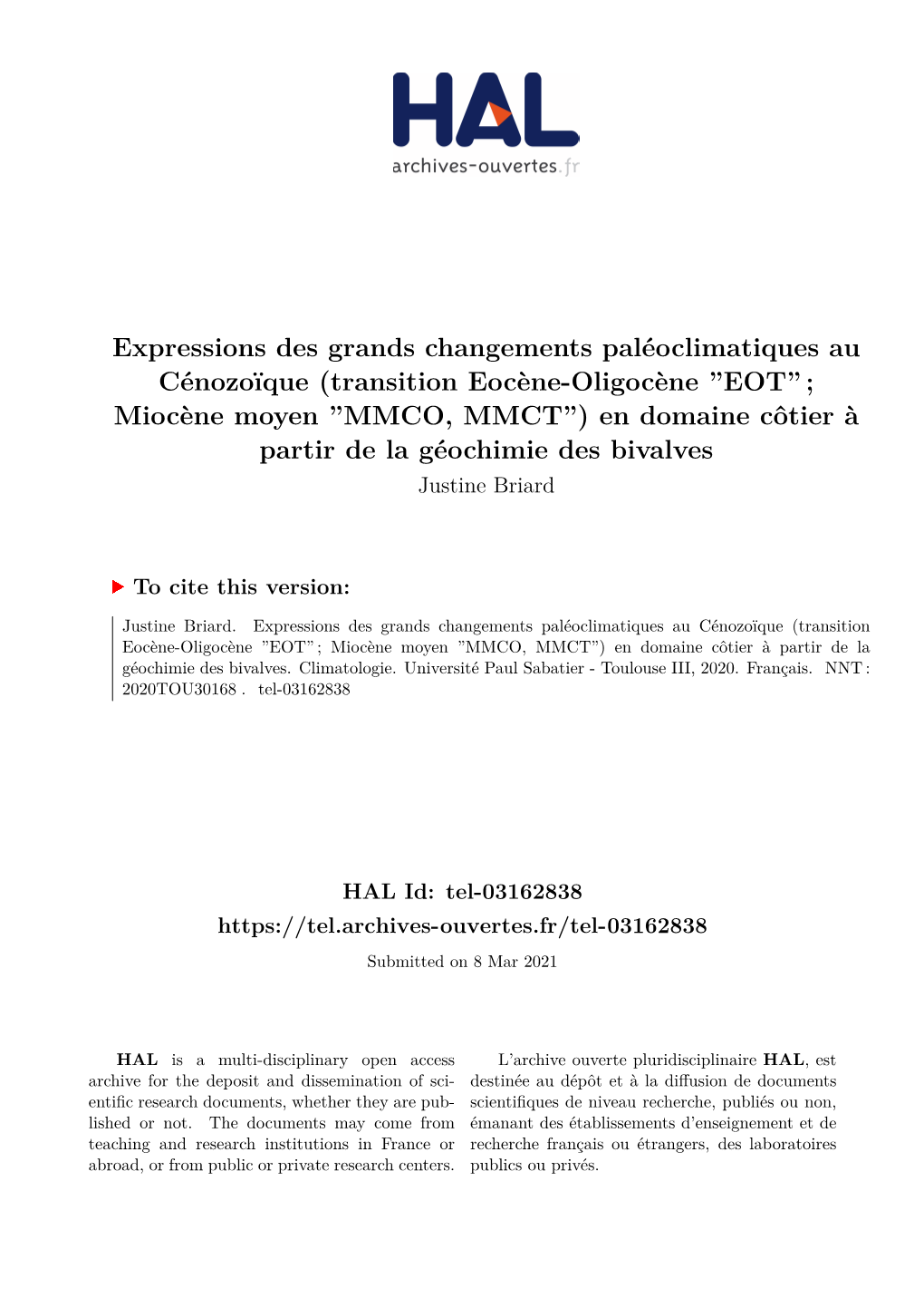 Transition Eocène-Oligocène ''EOT'';