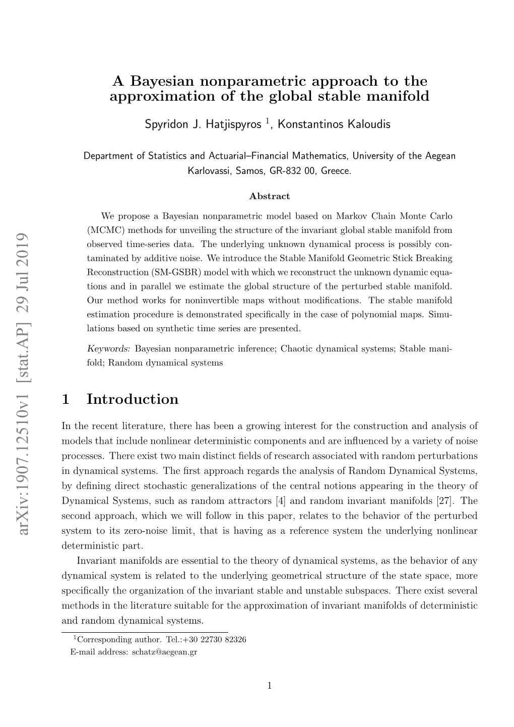 Arxiv:1907.12510V1 [Stat.AP] 29 Jul 2019 System to Its Zero-Noise Limit, That Is Having As a Reference System the Underlying Nonlinear Deterministic Part